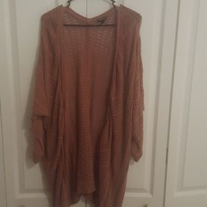 Slouchy Knit Rose colored Cardigan. Hip Length.